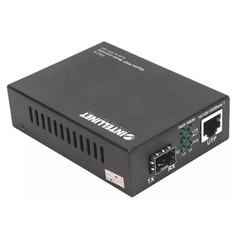 Intellinet Gigabit PoE+ Media Converter, 1 x 1000Base-T RJ45 ports uz 1 x SFP portu, PoE+ inžektors