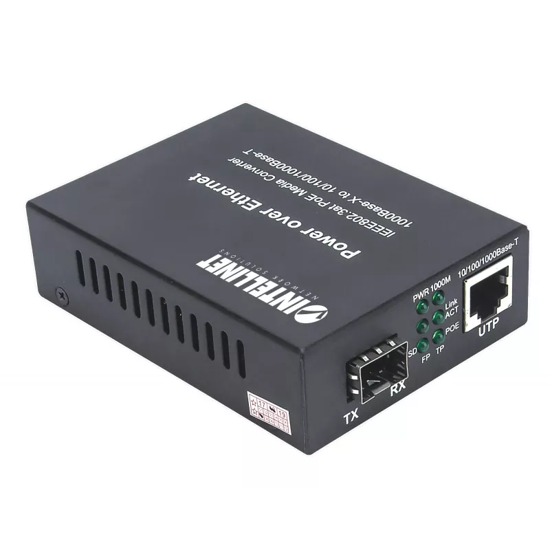 Intellinet Gigabit PoE+ Media Converter, 1 x 1000Base-T RJ45 ports uz 1 x SFP portu, PoE+ inžektors
