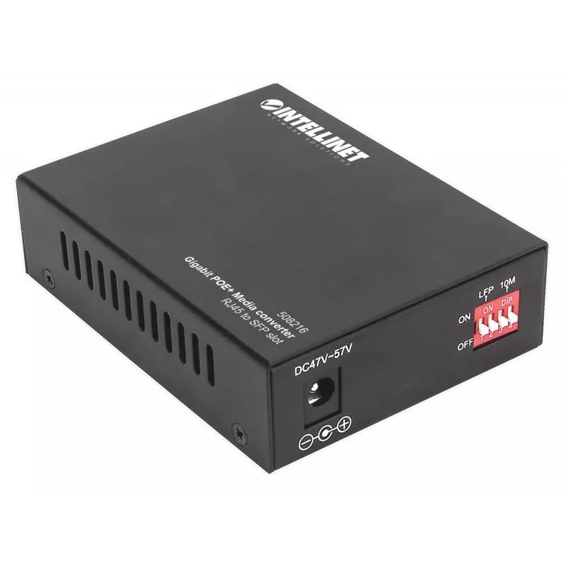 Intellinet Gigabit PoE+ Media Converter, 1 x 1000Base-T RJ45 ports uz 1 x SFP portu, PoE+ inžektors