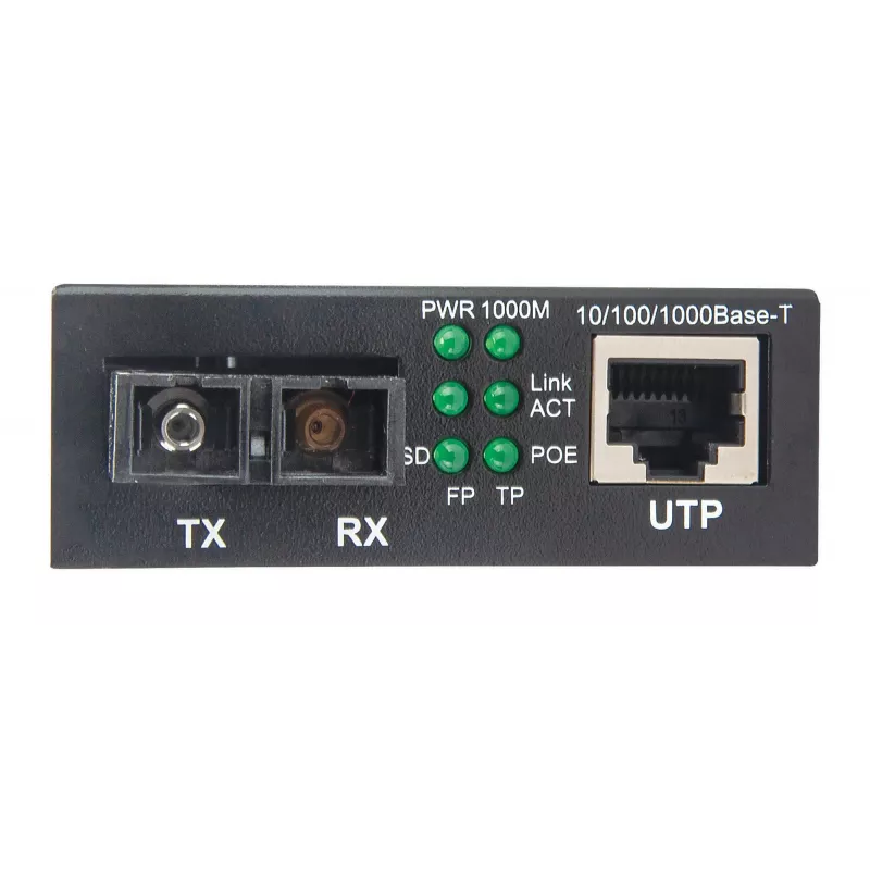 Intellinet Gigabit PoE+ multivides pārveidotājs, 1000Base-T RJ45 pieslēgvieta uz 1000Base-LX (SC) vienmoda šķiedru, 20 km, PoE+ inžektors