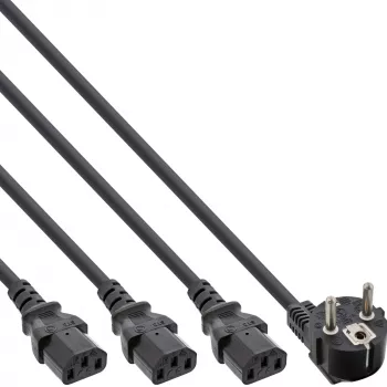 InLine Y-barojuma kabelis 1x CEE 7/7 / 3x 3-pin IEC C13 vīrišķais, melns, 3m