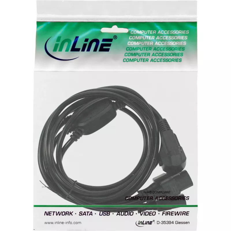 InLine Y-barojuma kabelis 1x CEE 7/7 / 3x 3-pin IEC C13 vīrišķais, melns, 3m