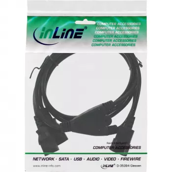InLine strāvas Y-kabelis Vācu tipa F, 1x IEC-C14 uz 2x IEC-C13, 3m