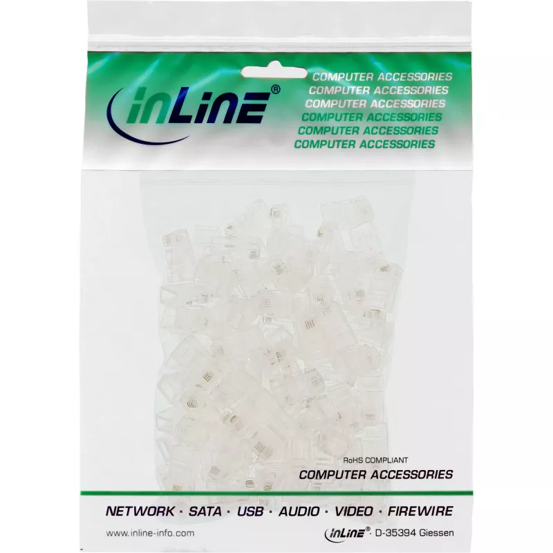 InLine modulārais spraudnis 8P4C RJ45 presēšanai uz lentes kabeļa ISDN 100 gab.