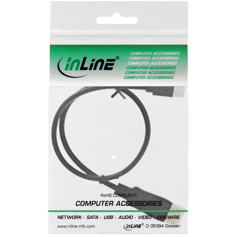 InLine Mini DisplayPort uz DisplayPort kabelis, melns, 0,5 m