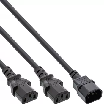 InLine strāvas Y-kabelis, Vācijas F tips, 1x IEC-C14 uz 2x IEC-C13, 5 m