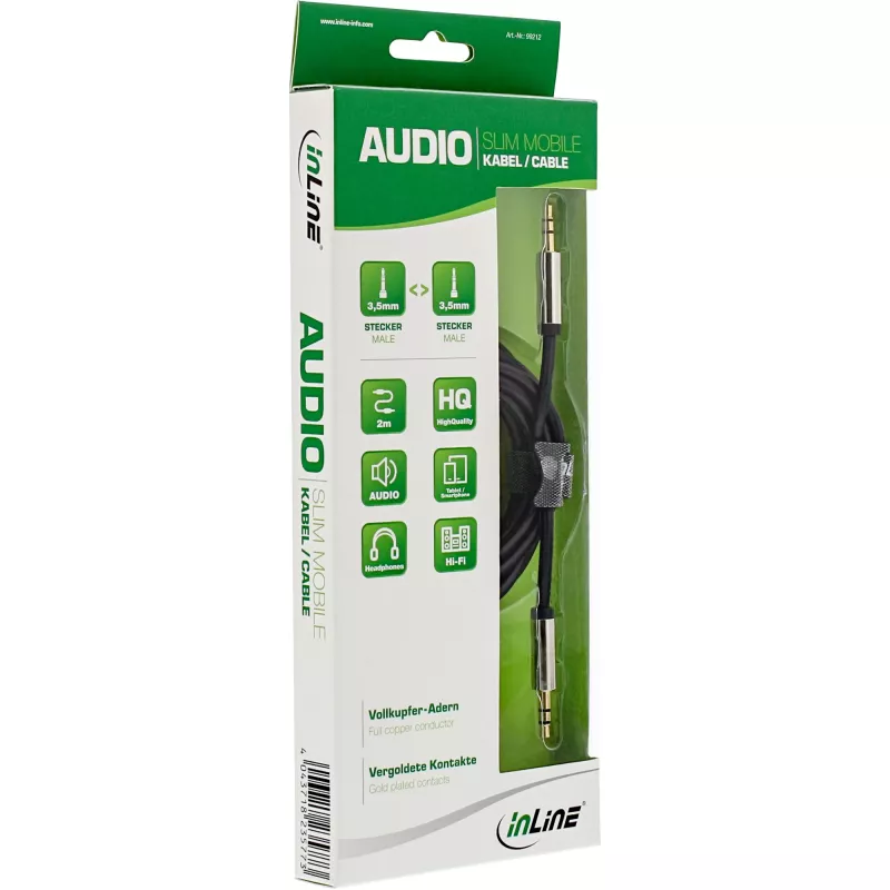 InLine plāns Audio kabelis 3.5mm vīriešais / vīriešais, stereo, 2m