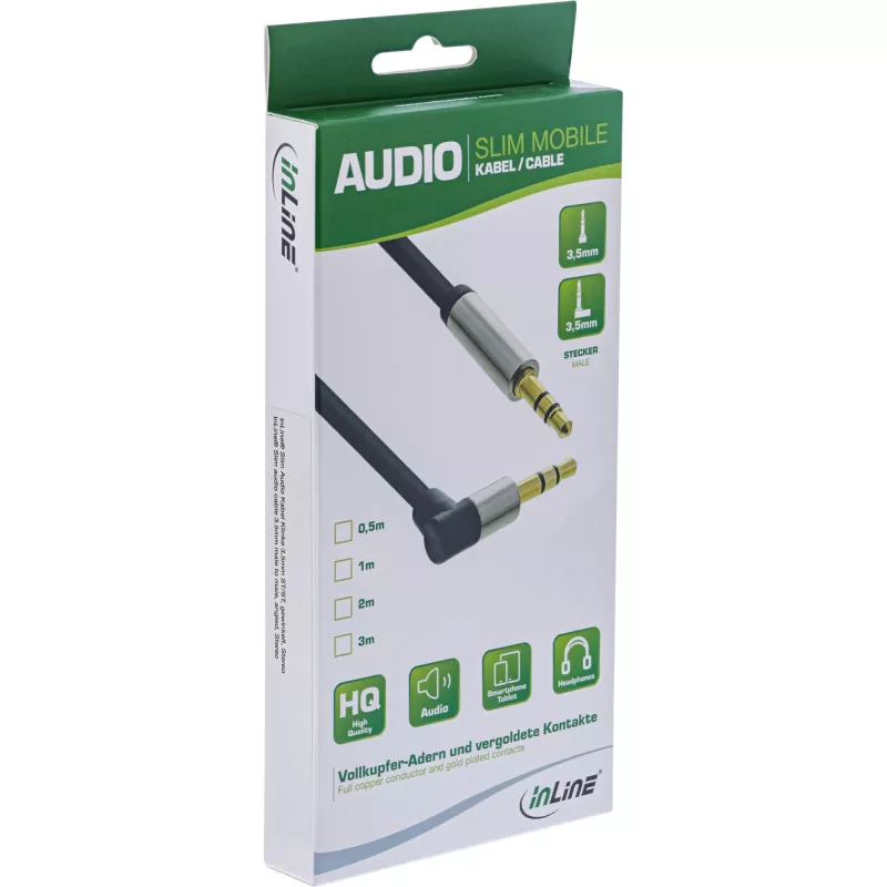 InLine plāns Audio kabelis 3.5mm vīr./vīr. leņķa stereo 2m