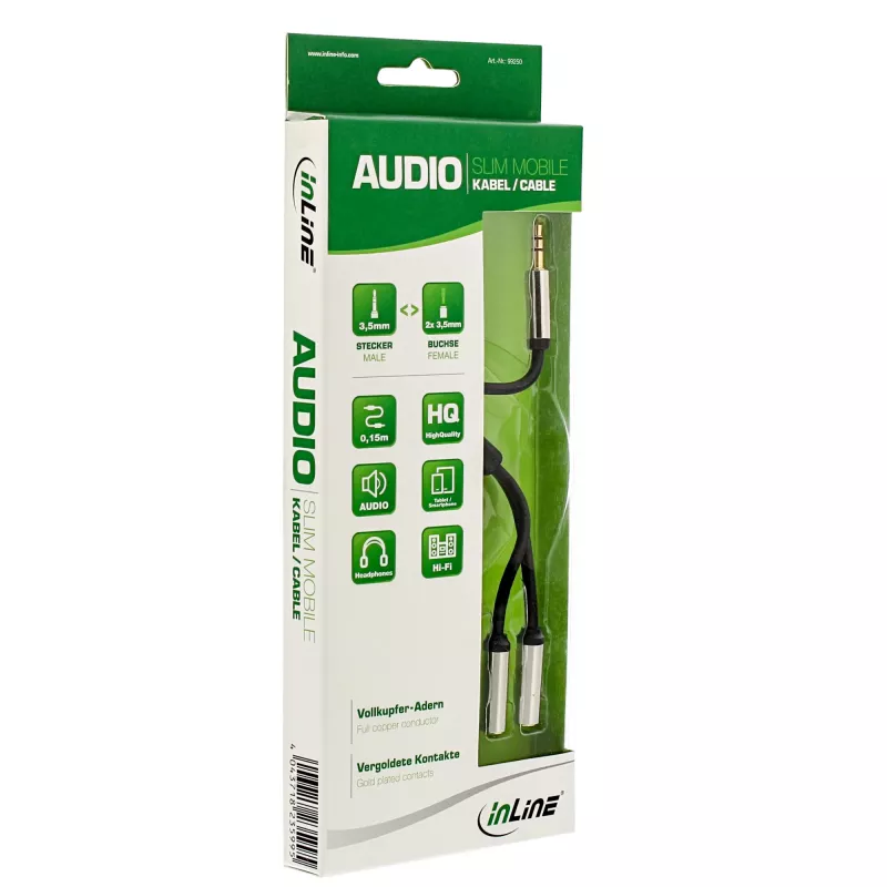 InLine plāns Audio Y kabelis 3,5 mm spraudnis / 2x ligzda 0,15 m