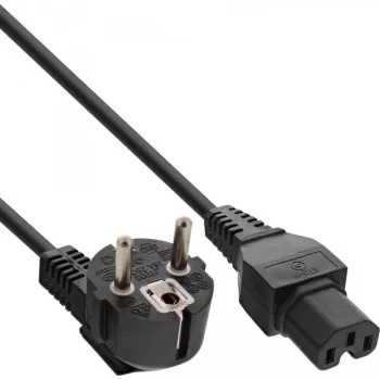 InLine strāvas kabelis, CEE7/7 leņķveida uz C15 taisns, 3 x 1 mm², melns, 5 m