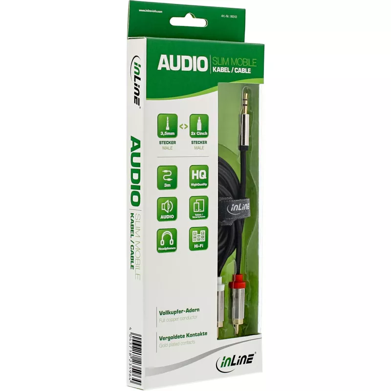 InLine plānais audio kabelis 3,5 mm spraudnis / 2x RCA spraudnis 10 m