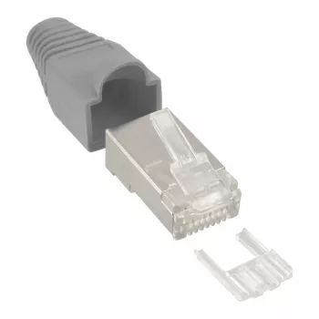 InLine Crimp Connector RJ45 8P8C shielded with threader and bend protection pelēka