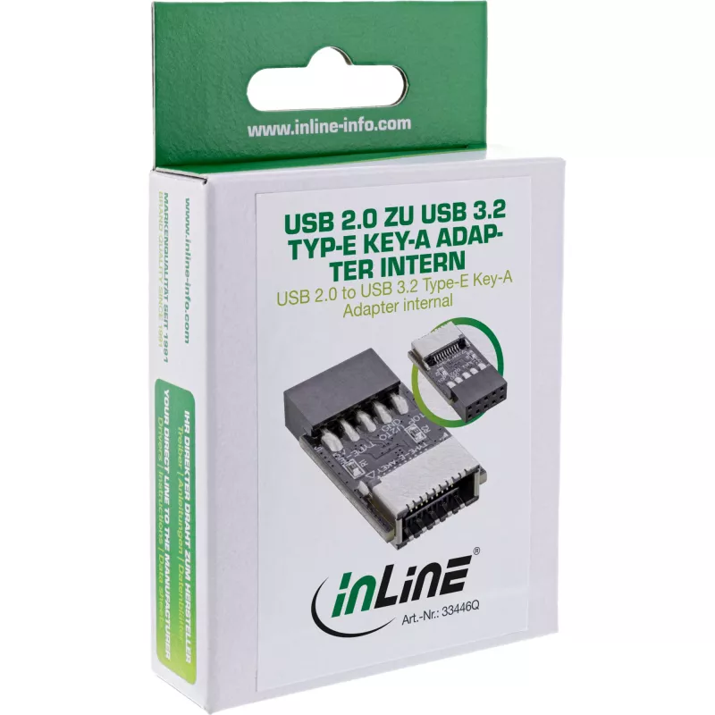 InLine USB 2.0 uz USB 3.2 Type-E Key-A iekšējais adapteris