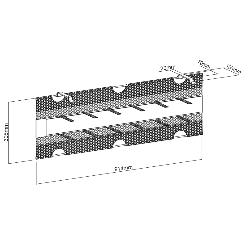 InLine uzglabāšanas tīkls montāžai zem galda ar siksniņām, melns, maks. ierīces platums 30 cm, 310×910×15 mm