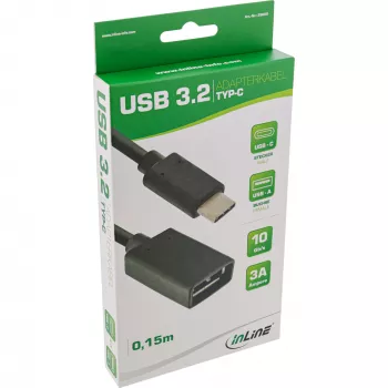 InLine USB 3.2 Gen.1x2 adaptera kabelis, USB-C vīrišķais / A ligzda, melns, 0,15 m
