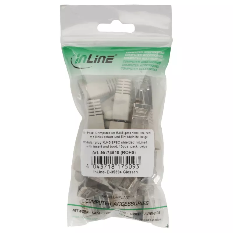 InLine Crimp Connector RJ45 8P8C ekranēts ar vītņotāju un lieces aizsardzību, bēšs