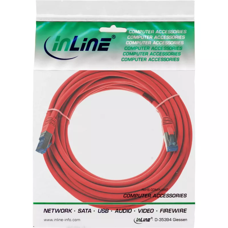 InLine komutācijas kabelis S/FTP PiMF Cat.6A bez halogēna 500MHz sarkans 7.5m