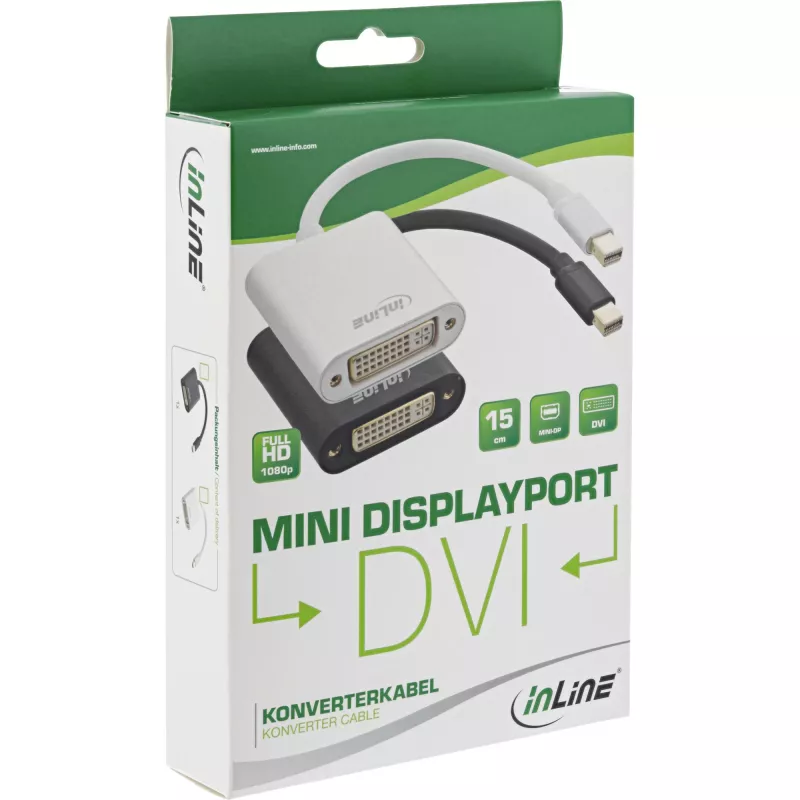 InLine Mini DisplayPort vīrieša / DVI-D 24+1 adapteris sieviešu, alumīnijs, melns, 0,15 m