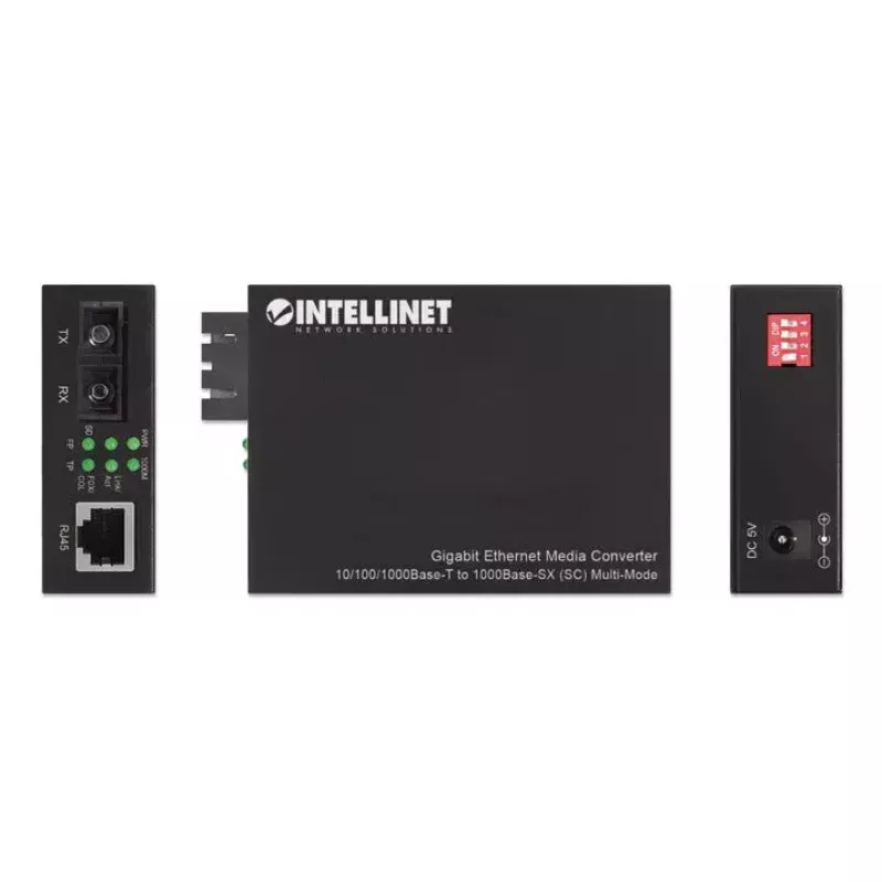 Intellinet Gigabit Ethernet Media Converter 10/100/1000Base-T uz 1000Base-SX (SC) Multimode, 550 m (1800 pēdas), Autonegotiation