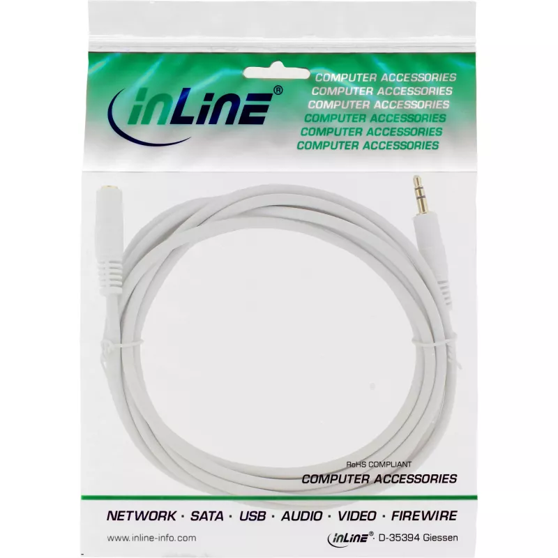 InLine Audio kabelis 3,5 mm vīr./siev., stereo, balts/zelts, 5 m