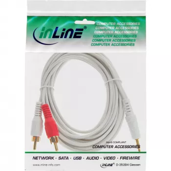 InLine audio kabelis 2x RCA vīr. / 3,5 mm vīr. stereo balts/zelta 3 m