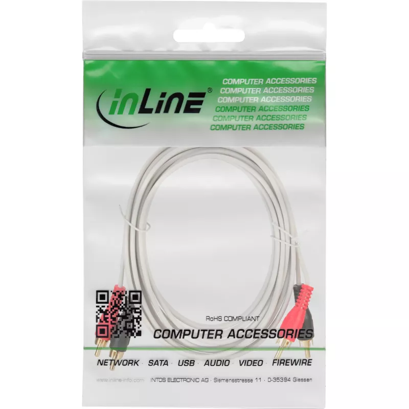InLine Audio kabelis 2x RCA vīrišķais–vīrišķais balts/zelta 2 m