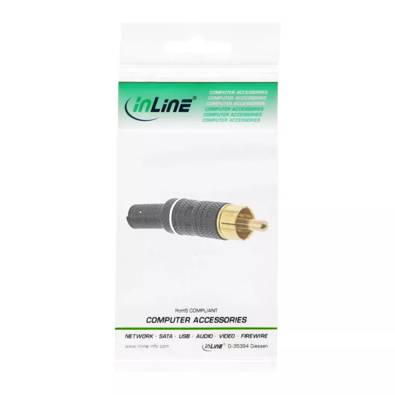InLine RCA vīrišķais spraudnis lodēšanai, balts gredzens, metālisks, melns, 6 mm kabelim
