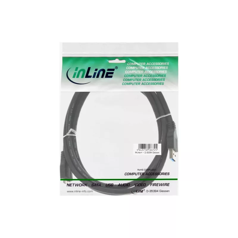 USB 3.2 Gen.1 kabelis, tips A vīrietis / Micro B vīrietis, InLine 35410, 1 m, melns