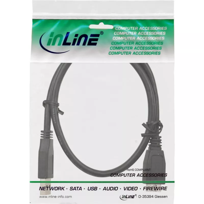 InLine USB 3.2 Gen.1 kabelis, A tipa vīrišķais / Micro B spraudnis, melns, 0,5 m
