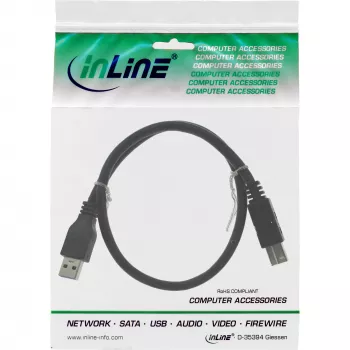 InLine USB 3.2 Gen.1 kabelis A tipa spraudnis / B tipa spraudnis, melns, 0,5 m