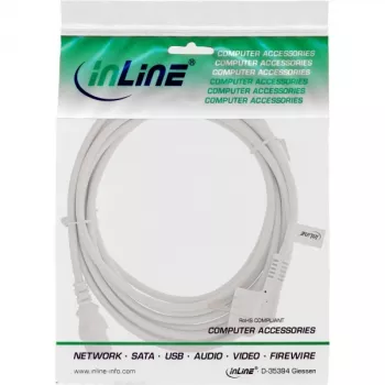InLine strāvas kabelis, CEE 7/7 leņķveida / 3-pin IEC C13 vīrišķais, balts, 5 m