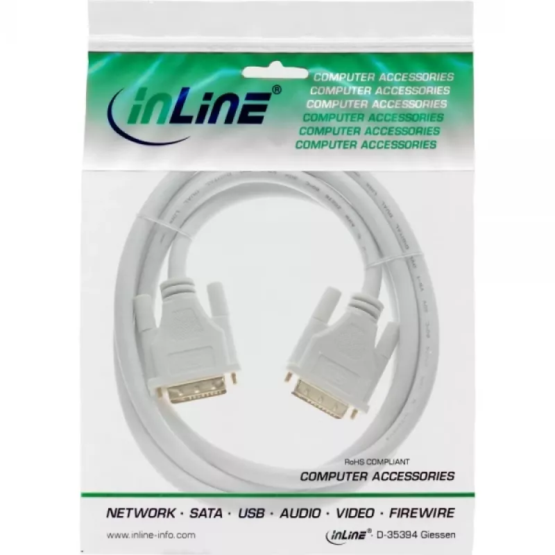 InLine DVI-D kabelis 24+1 vīr. / vīr. DVI Dual Link balts/zelts 3m
