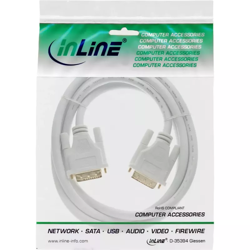 InLine DVI-D kabelis 24+1 vīr./vīr. DVI Dual Link balts/zelts 2m