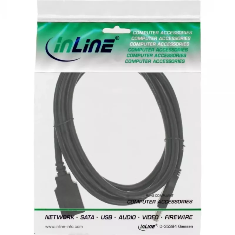 InLine USB 3.2 Gen.1 kabelis Type A spraudnis / Type B ligzda, melns, 2,5 m