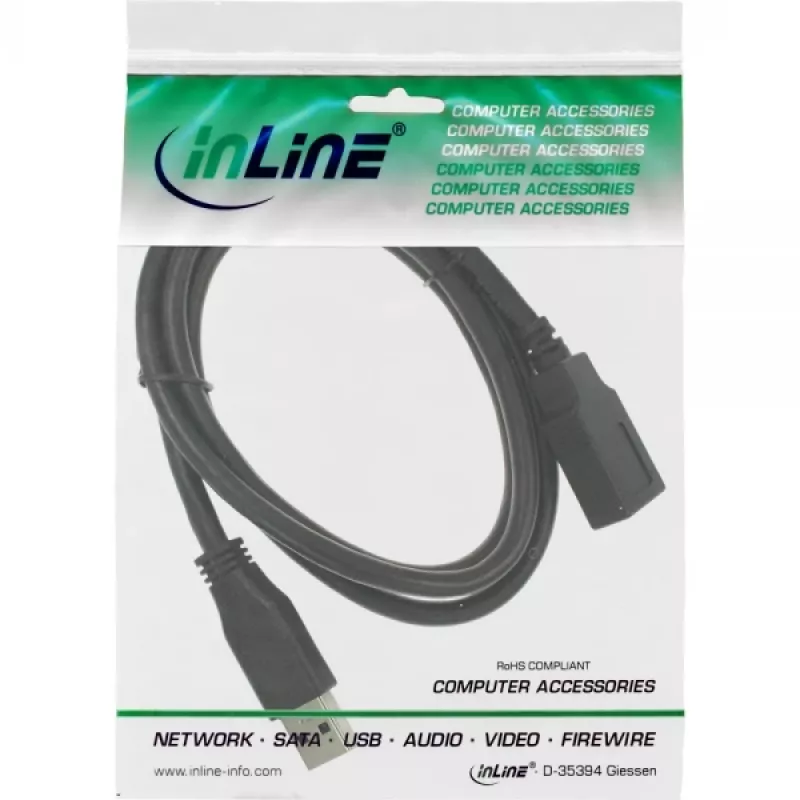 InLine USB 3.2 Gen.1 kabelis, Type A spraudnis / Type B ligzda, melns, 1,5 m