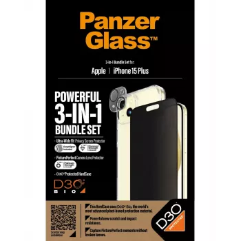 PanzerGlass Privacy 3-in-1 komplekts iPhone 15 Plus rūdītais stikls