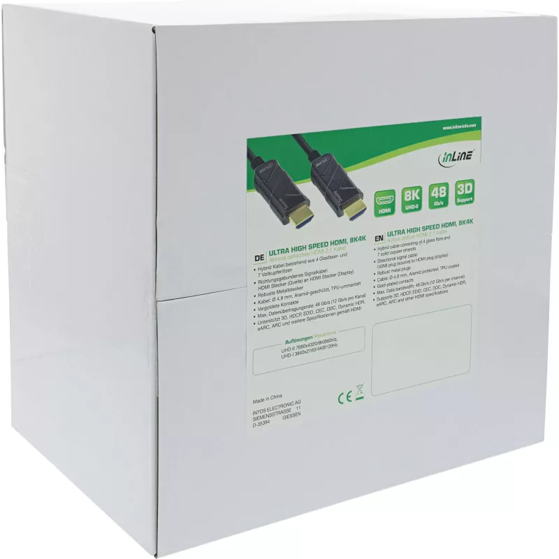 InLine HDMI AOC kabelis, Ultra High Speed HDMI kabelis, 8K4K, melns, 80m
