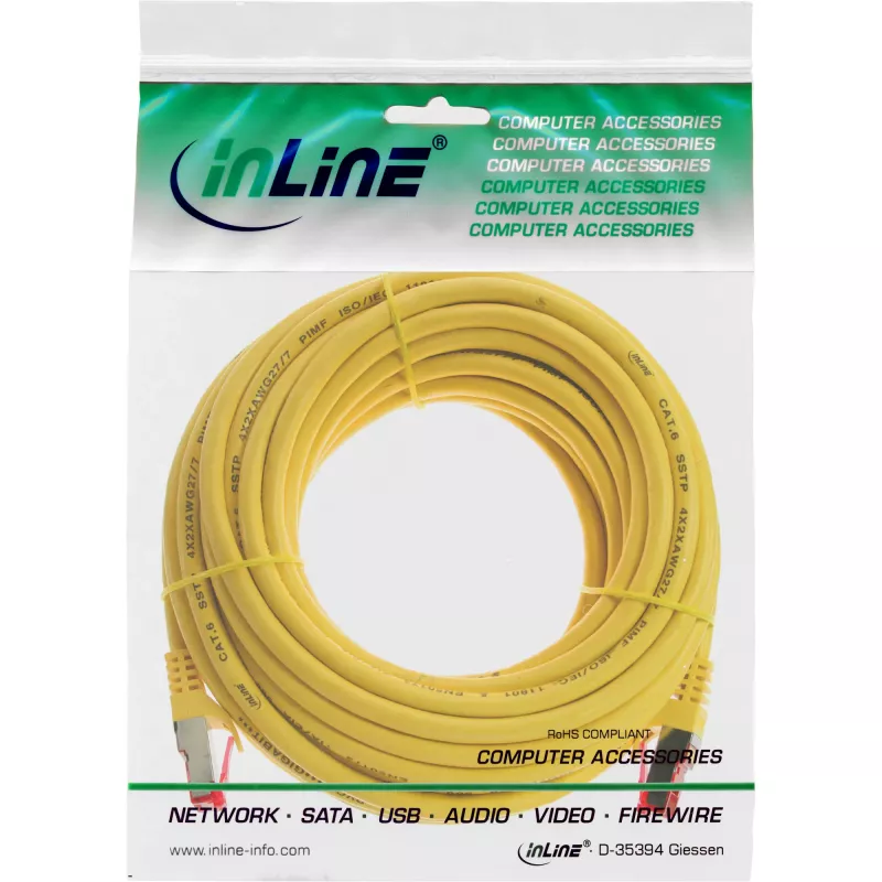 InLine komutācijas kabelis S/FTP PiMF Cat.6 250MHz PVC varš dzeltens 50m