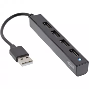 InLine USB 2.0 4-portu centrmezgls, USB-A spraudnis uz 4x USB-A sievišķo, kabelis 15 cm