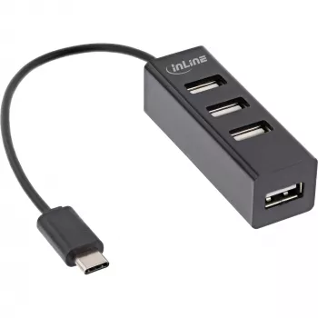 InLine USB 2.0 4 portu centrmezgls, USB-C vīr. uz 4× USB-A ligzda, kabelis 15 cm