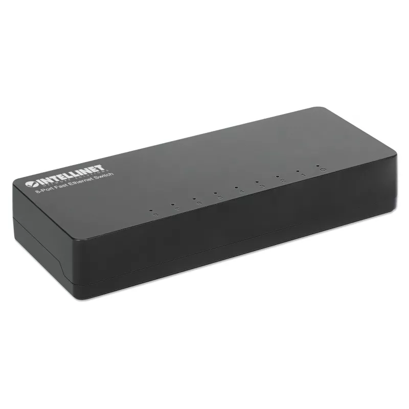 Intellinet 8 portu Fast Ethernet slēdzis, galddatora izmēra, plastmasas korpuss, IEEE 802.3az (energoefektīvs Ethernet), melns