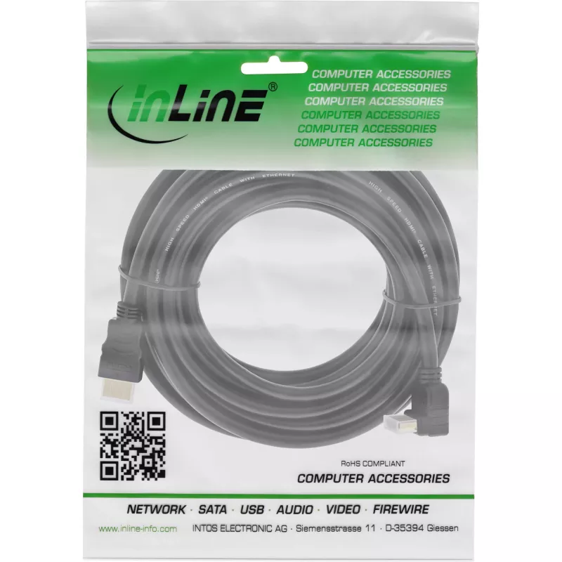 HDMI kabelis InLine 17015V 15m Leņķveida High Speed with Ethernet