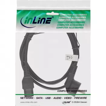 InLine strāvas kabelis, CEE7/7 leņķveida uz C15 taisns, 3 x 1mm², melns, 1,8m