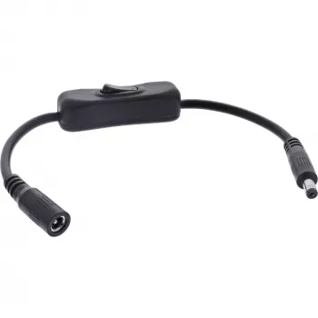 InLine līdzstrāvas kabelis ar slēdzi, DC vīrišķais/sieviešu 5,5x2,1mm, AWG 18, melns, 0,20m