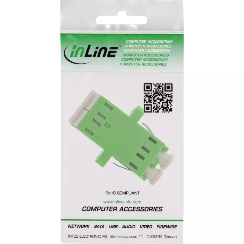 Fiber Optical Adapter InLine 89989R Duplex LC/LC SM Female/Female zaļa