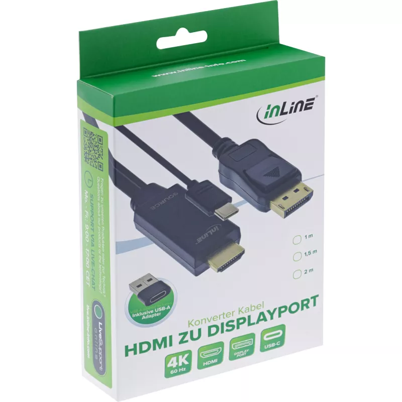 Aktīvs video pārveidotājs InLine 17162I 3840x2160 HDMI uz DisplayPort