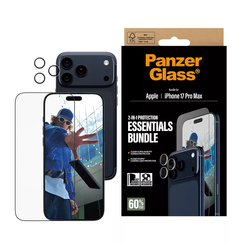 PanzerGlass 2-in-1 Essentials komplekts iPhone 17 Pro Max Skrāpējumiem un triecieniem izturīgs