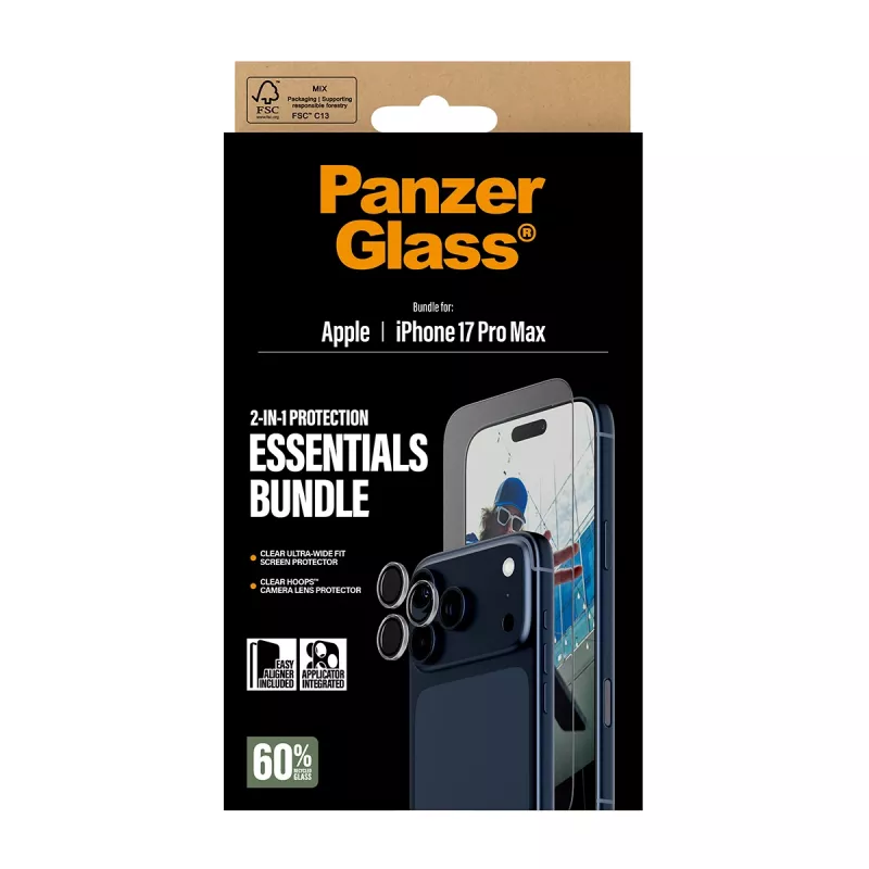 PanzerGlass 2-in-1 Essentials komplekts iPhone 17 Pro Max Skrāpējumiem un triecieniem izturīgs