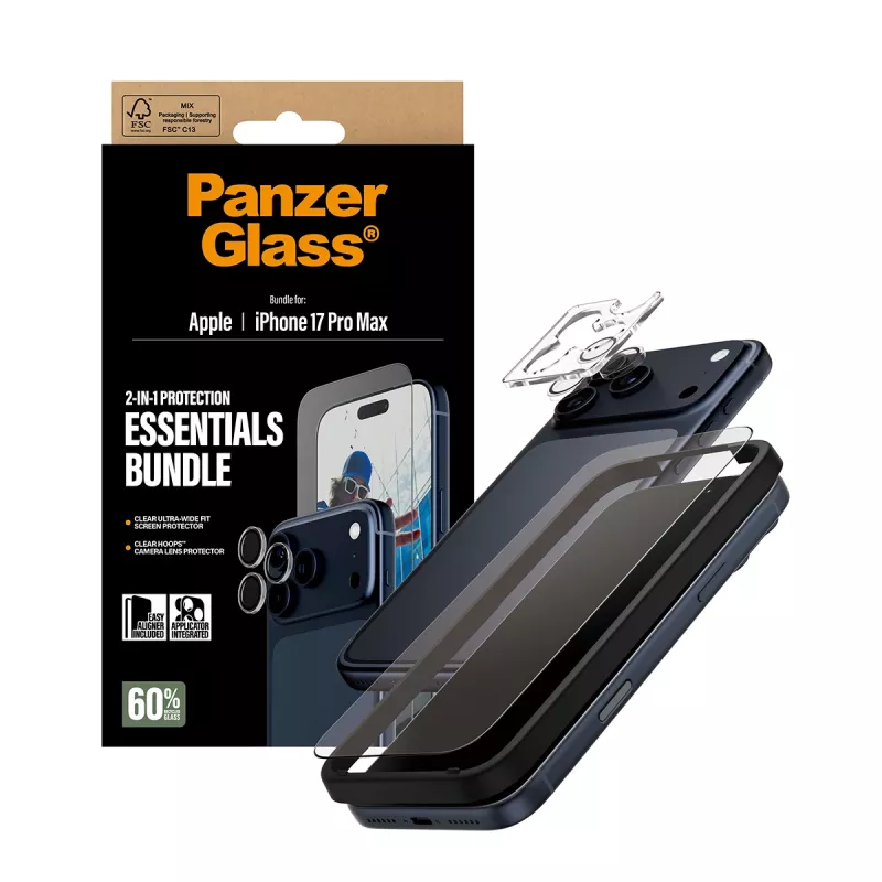 PanzerGlass 2-in-1 Essentials komplekts iPhone 17 Pro Max Skrāpējumiem un triecieniem izturīgs