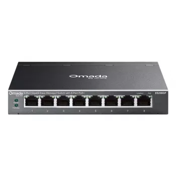 TP-Link Omada ES208GP tīkla komutators, pārvaldāms, L2, Gigabit Ethernet (10/100/1000), Power over Ethernet (PoE), DIN sliede, melns